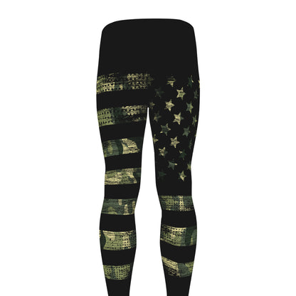 Camouflage American Flag Print Men's leggings