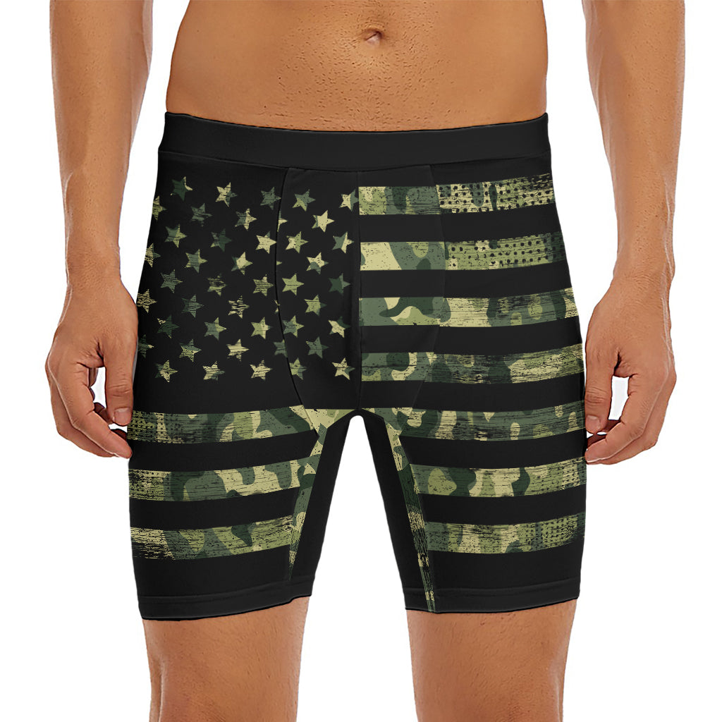 Camouflage American Flag Print Men's Long Boxer Briefs
