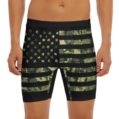 Camouflage American Flag Print Men's Long Boxer Briefs