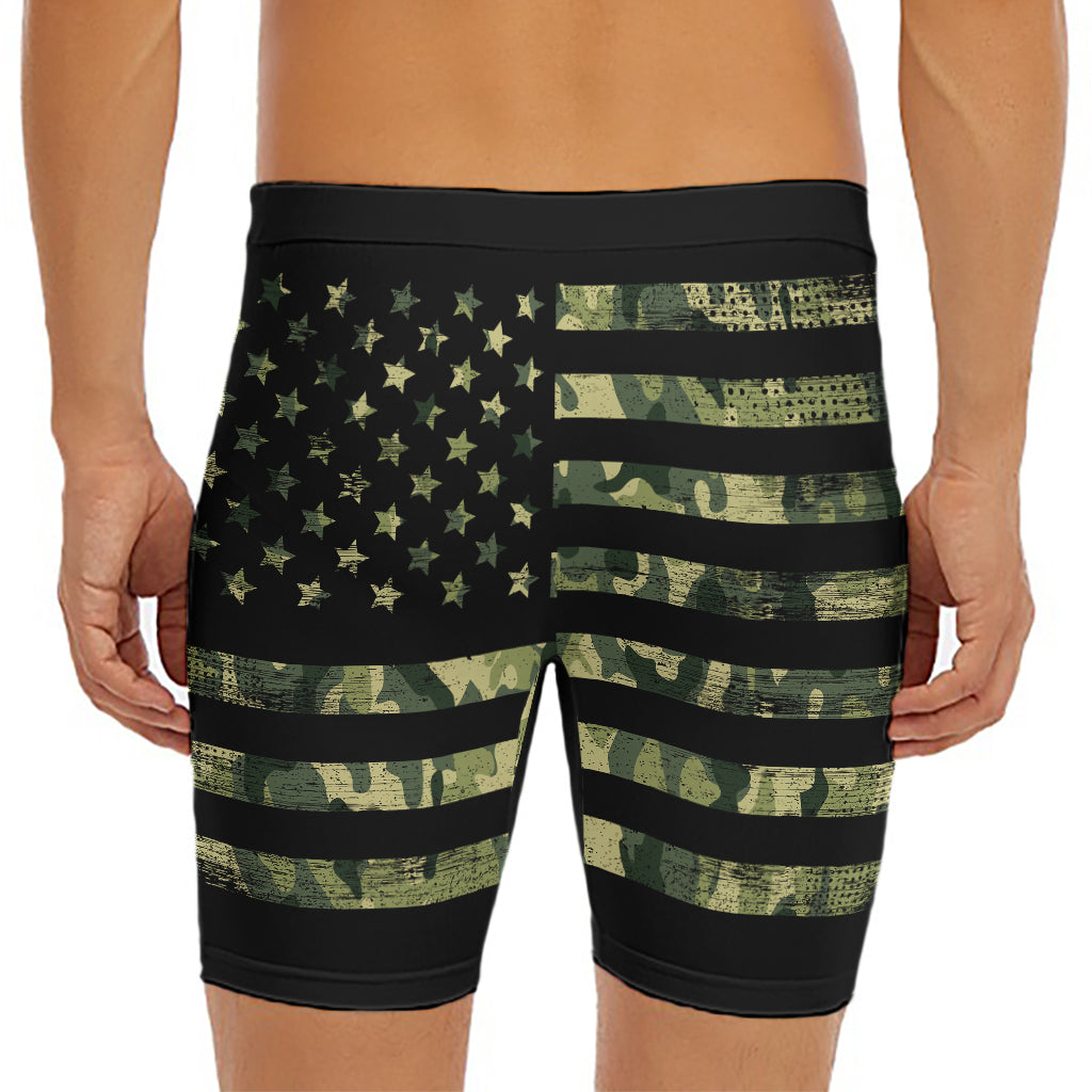 Camouflage American Flag Print Men's Long Boxer Briefs