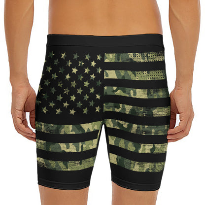 Camouflage American Flag Print Men's Long Boxer Briefs