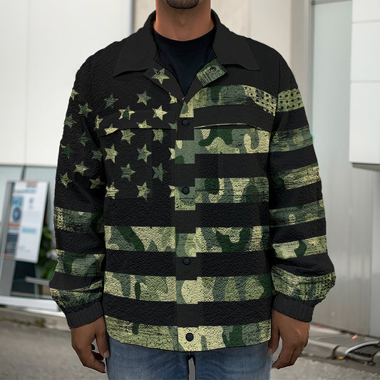 Camouflage American Flag Print Men's Shirt Jacket