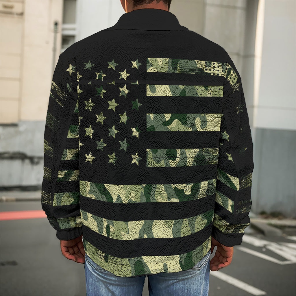 Camouflage American Flag Print Men's Shirt Jacket
