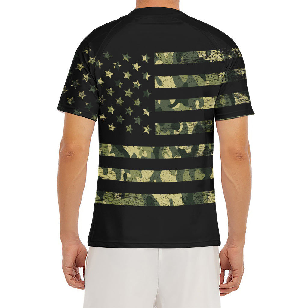 Camouflage American Flag Print Men's Short Sleeve Rash Guard