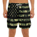 Camouflage American Flag Print Men's Split Running Shorts