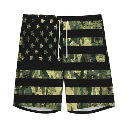 Camouflage American Flag Print Men's Sports Shorts