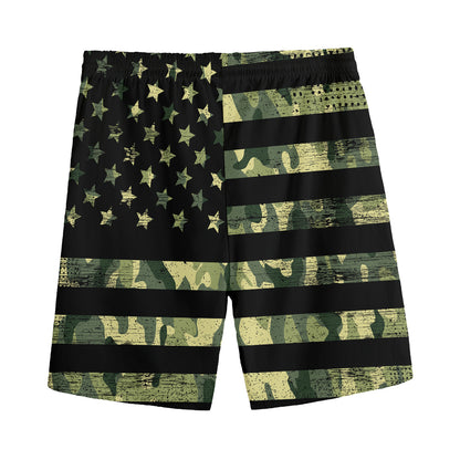 Camouflage American Flag Print Men's Sports Shorts