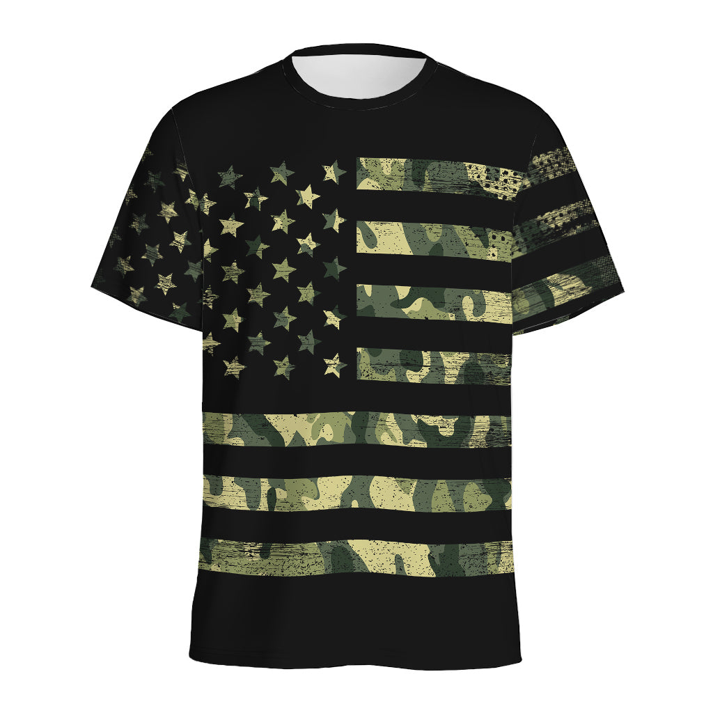 Camouflage American Flag Print Men's Sports T-Shirt