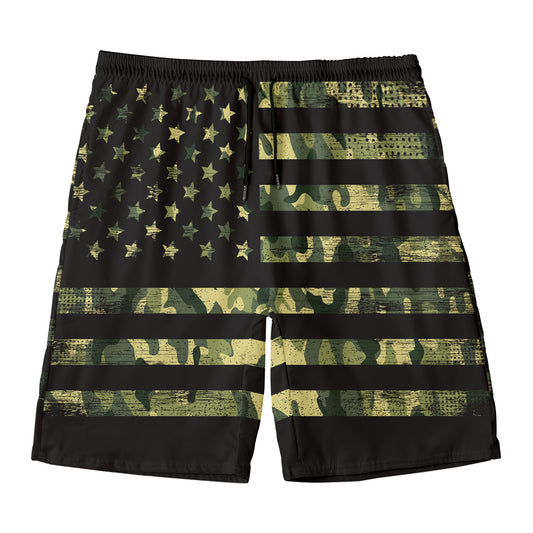Camouflage American Flag Print Men's Swim Trunks