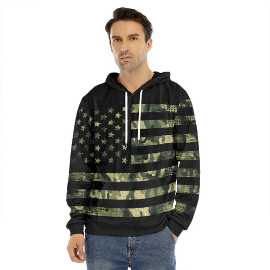 Camouflage American Flag Print Men's Velvet Pullover Hoodie