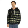 Camouflage American Flag Print Men's Velvet Pullover Hoodie