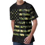 Camouflage American Flag Print Men's Velvet T-Shirt