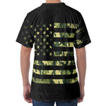 Camouflage American Flag Print Men's Velvet T-Shirt