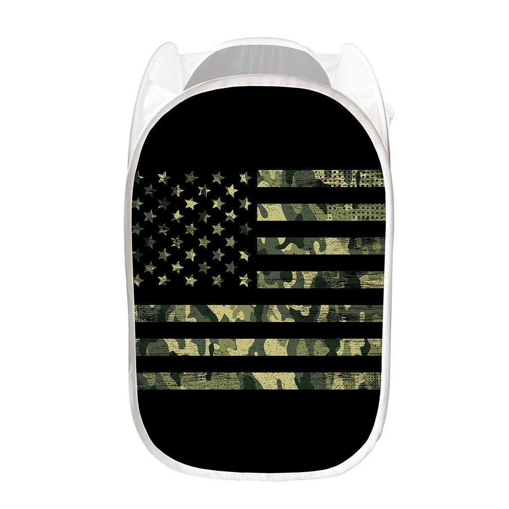 Camouflage American Flag Print Mesh Laundry Hamper