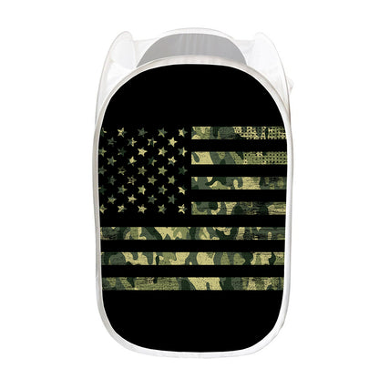 Camouflage American Flag Print Mesh Laundry Hamper