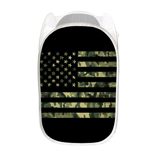 Camouflage American Flag Print Mesh Laundry Hamper