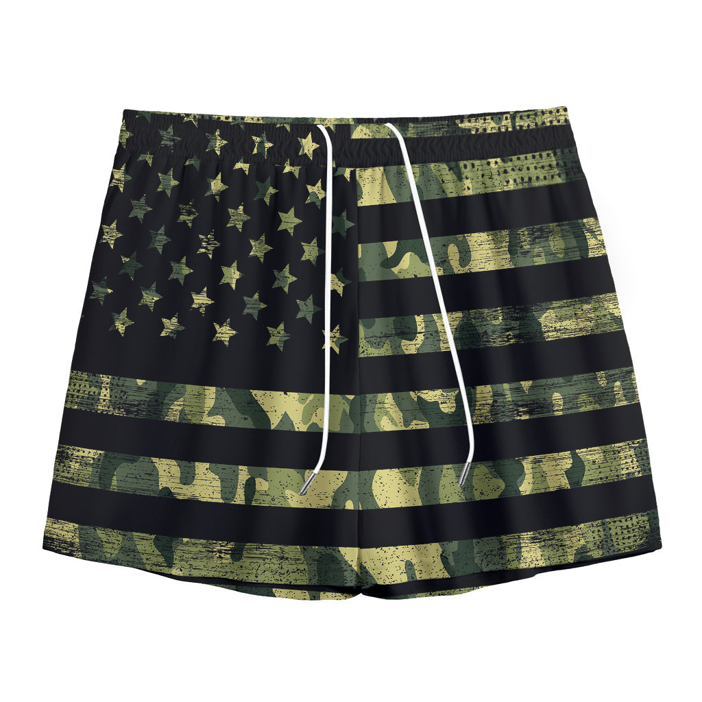 Camouflage American Flag Print Mesh Shorts