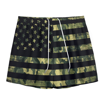 Camouflage American Flag Print Mesh Shorts