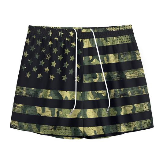 Camouflage American Flag Print Mesh Shorts