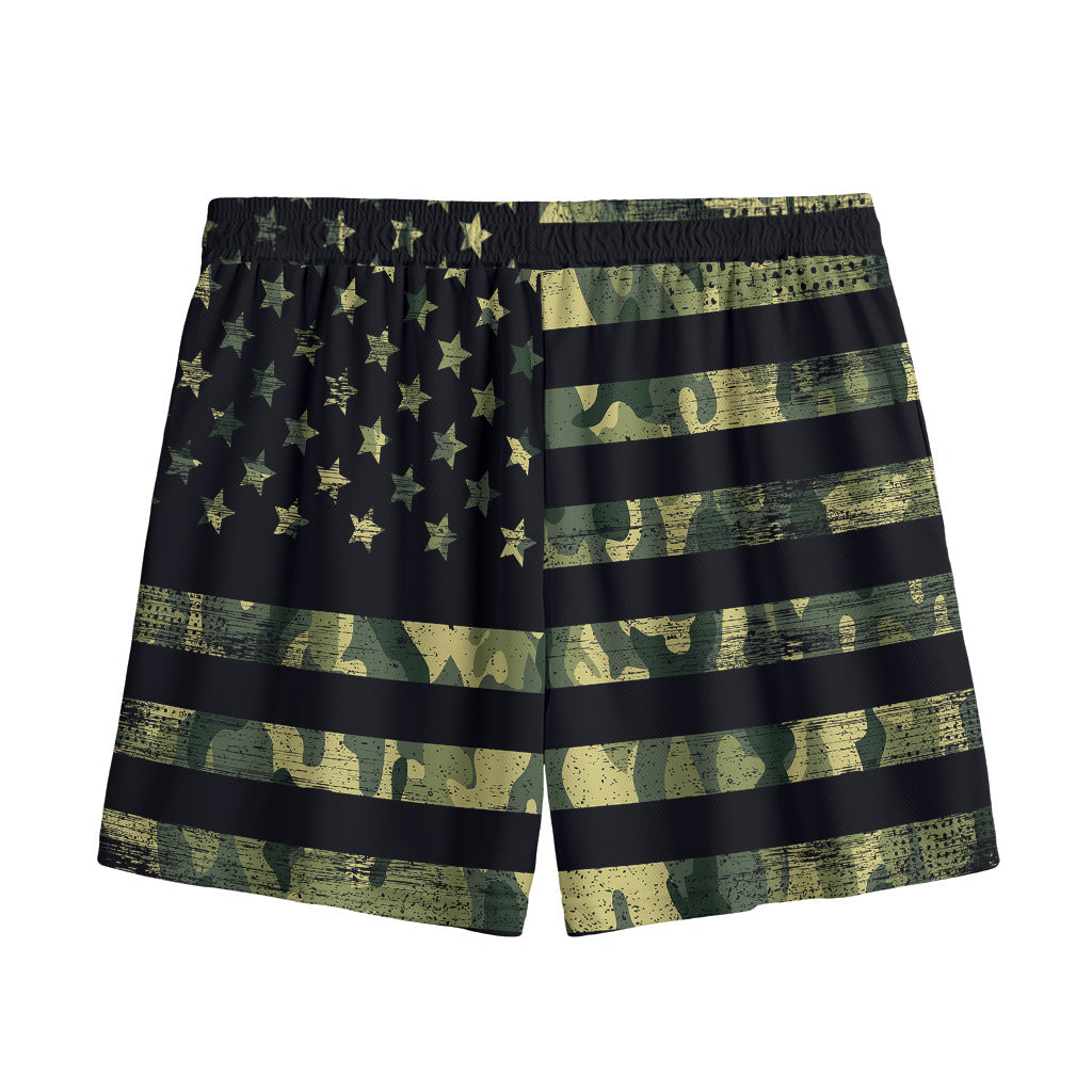 Camouflage American Flag Print Mesh Shorts