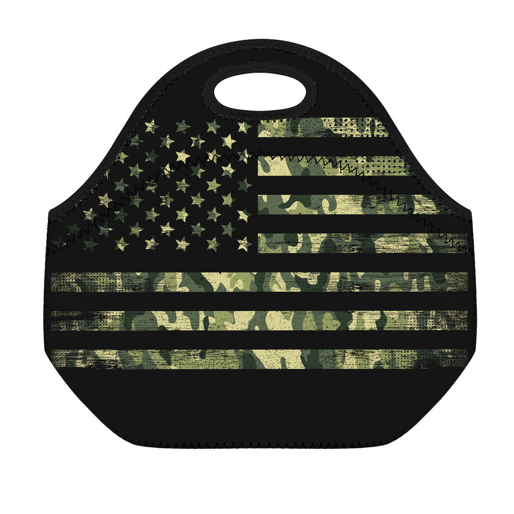 Camouflage American Flag Print Neoprene Lunch Bag