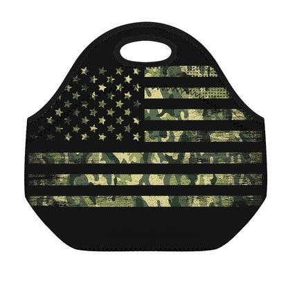 Camouflage American Flag Print Neoprene Lunch Bag