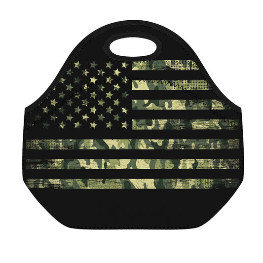 Camouflage American Flag Print Neoprene Lunch Bag