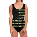 Camouflage American Flag Print One Piece Swimsuit