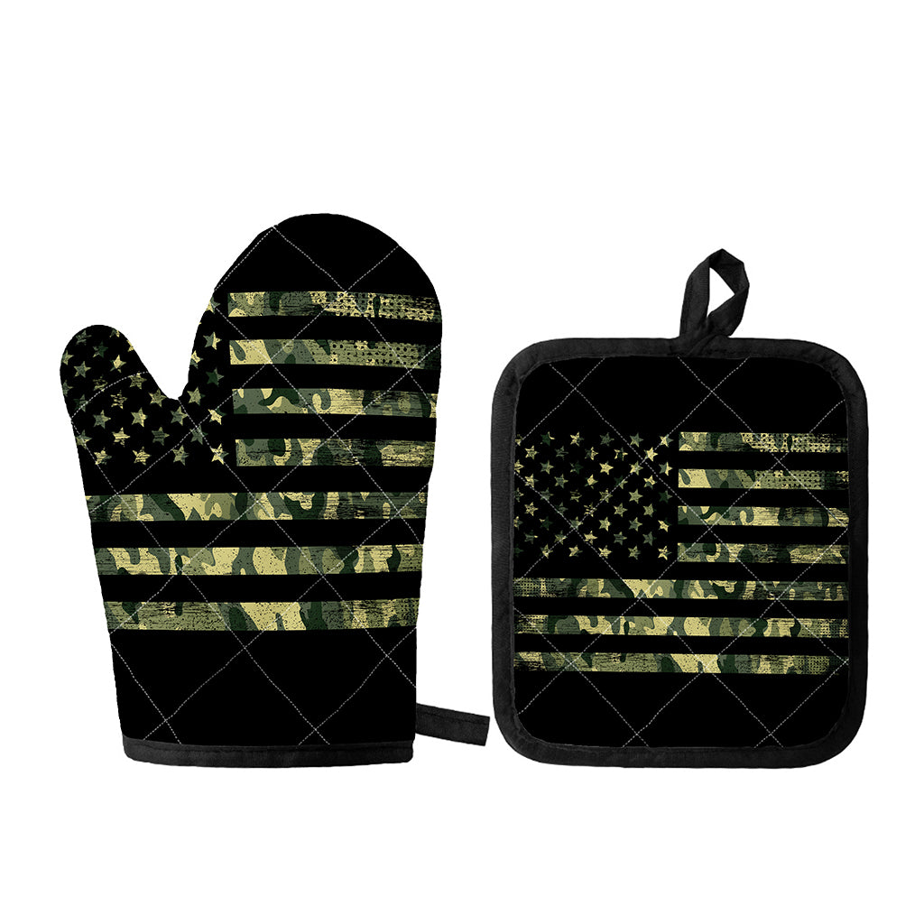 Camouflage American Flag Print Oven Mitt And Pot Holder Set