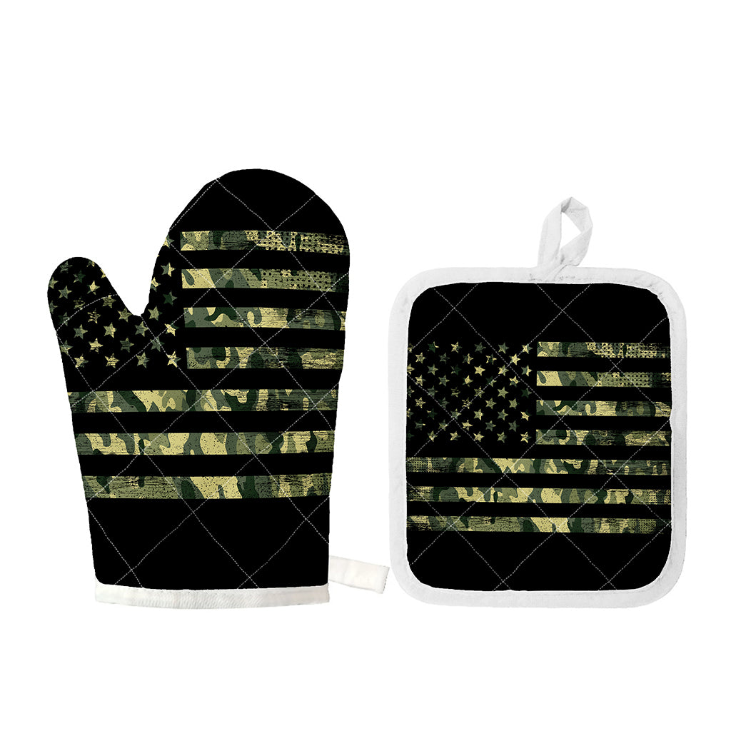 Camouflage American Flag Print Oven Mitt And Pot Holder Set