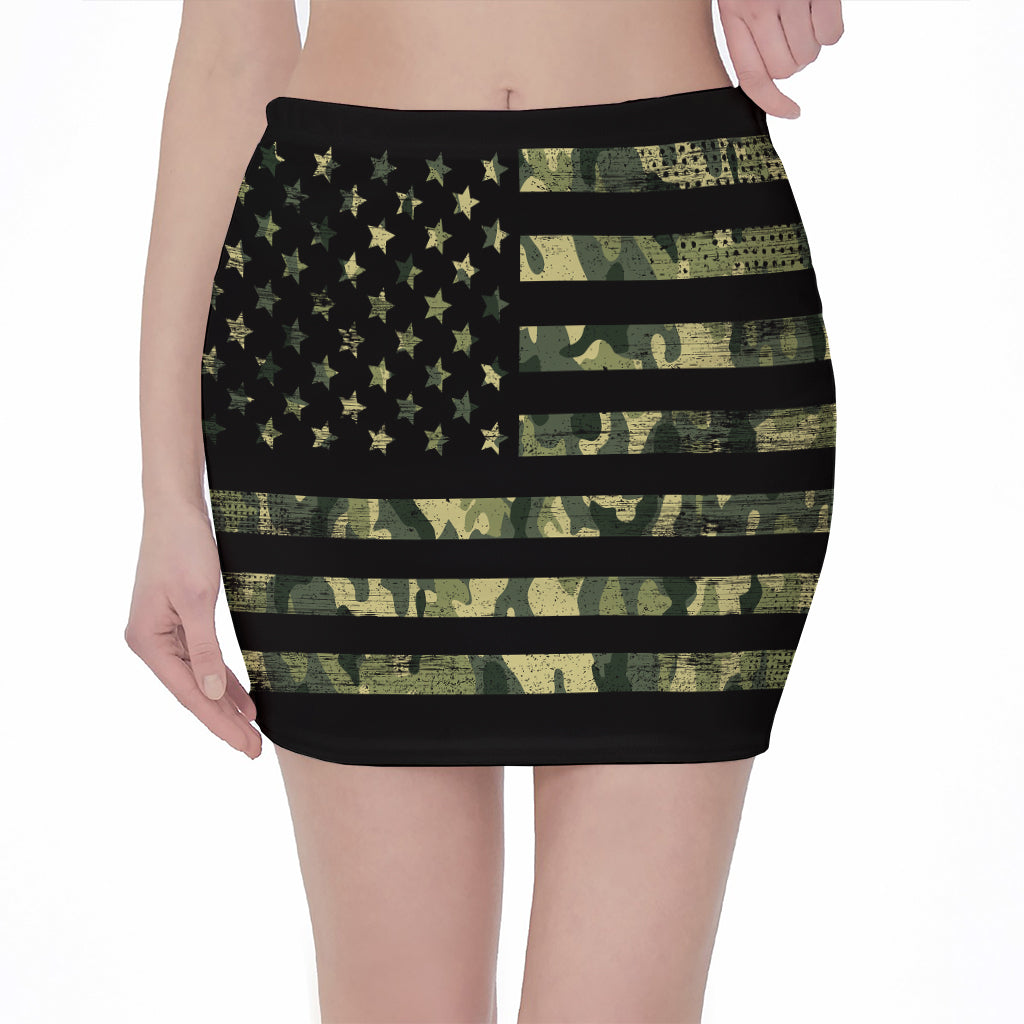 Camouflage American Flag Print Pencil Mini Skirt