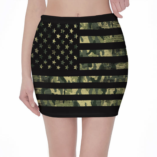 Camouflage American Flag Print Pencil Mini Skirt