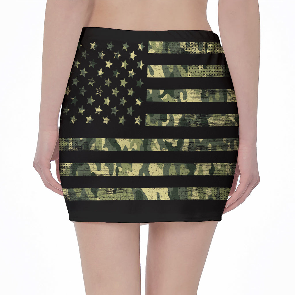 Camouflage American Flag Print Pencil Mini Skirt