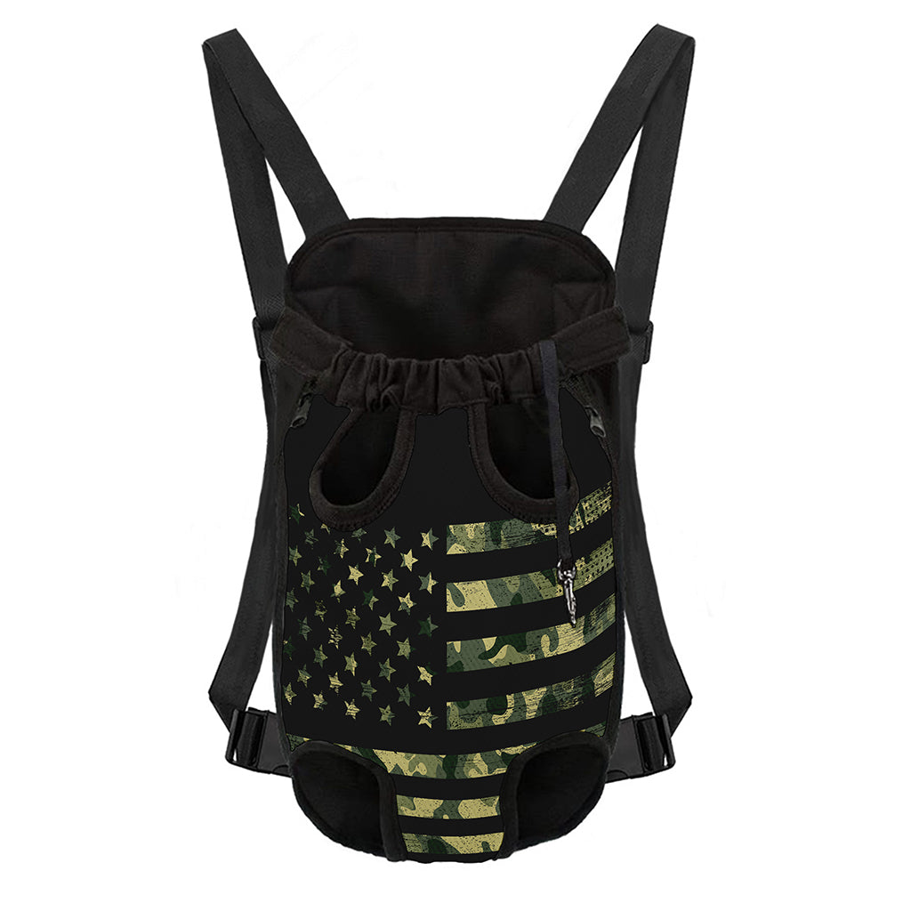 Camouflage American Flag Print Pet Carrier Backpack