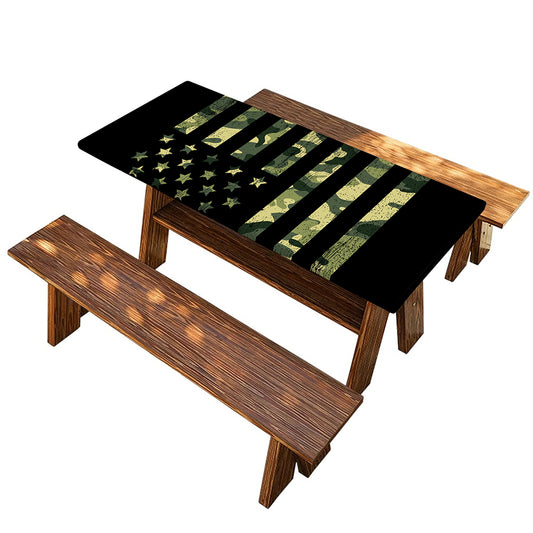 Camouflage American Flag Print Picnic Table Cover