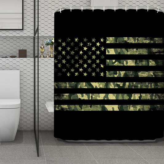 Camouflage American Flag Print Polyester Shower Curtain