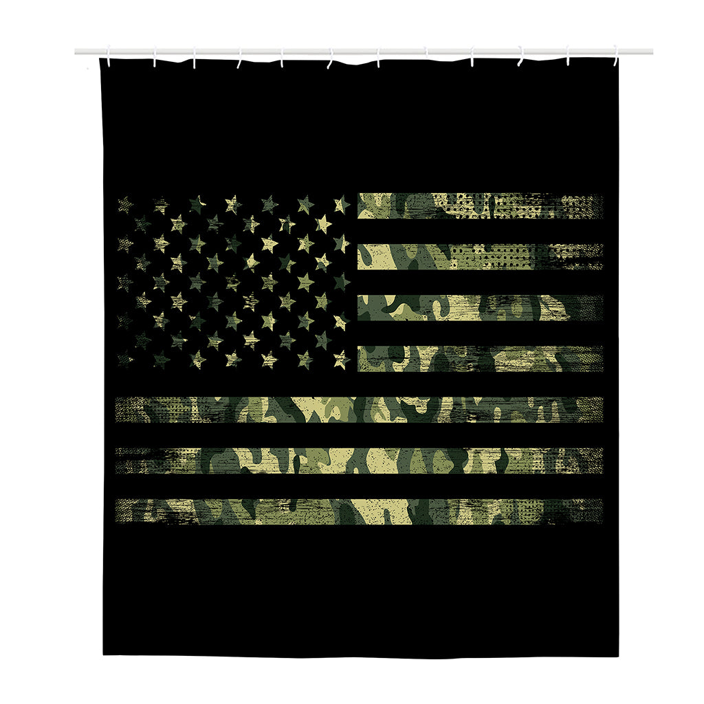 Camouflage American Flag Print Polyester Shower Curtain