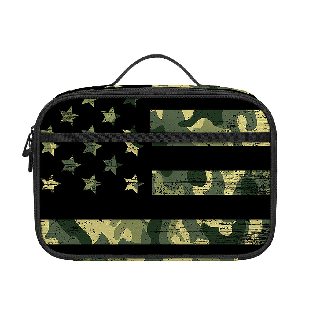 Camouflage American Flag Print Portable Lunch Bag