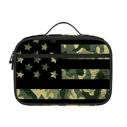 Camouflage American Flag Print Portable Lunch Bag