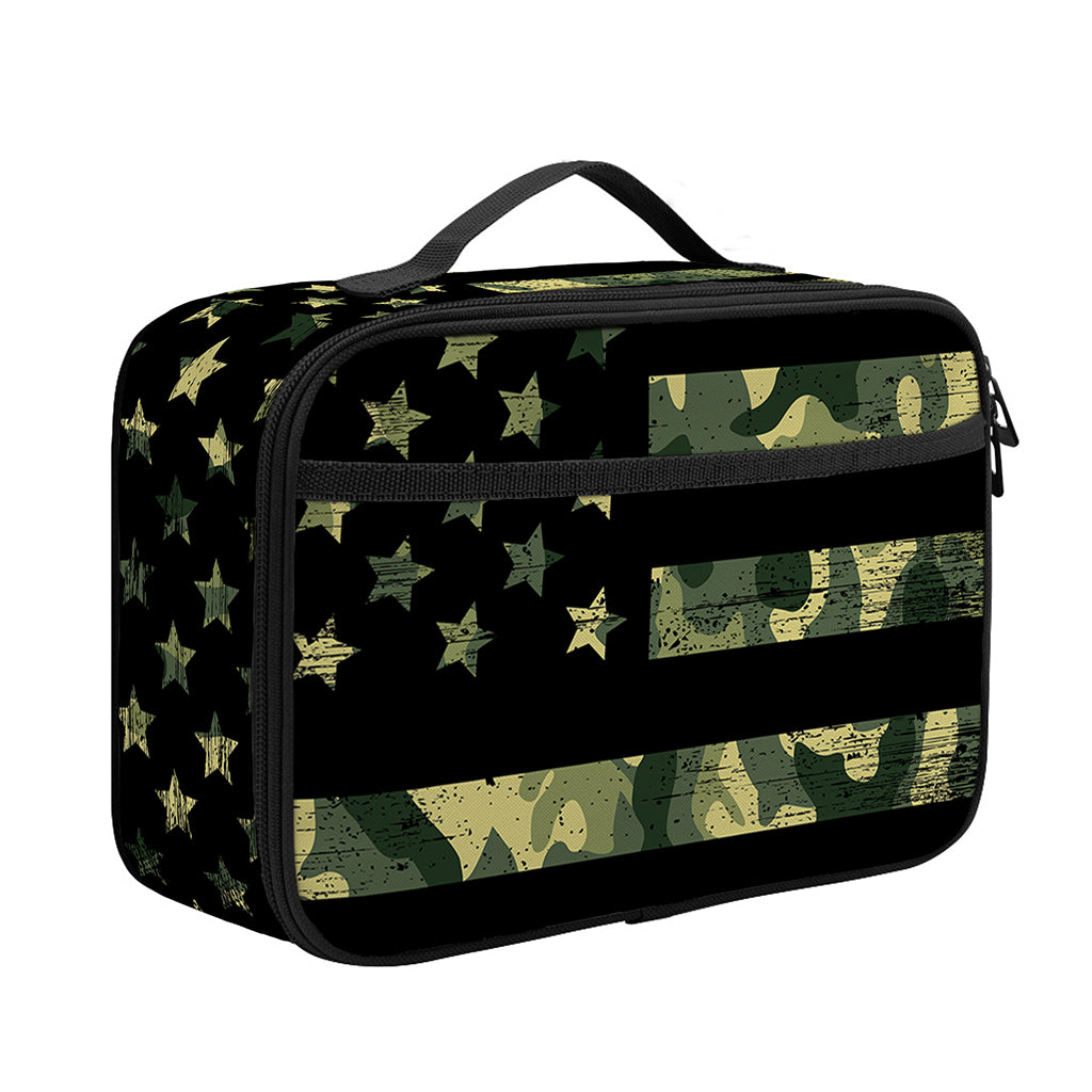 Camouflage American Flag Print Portable Lunch Bag