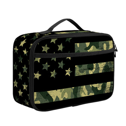 Camouflage American Flag Print Portable Lunch Bag