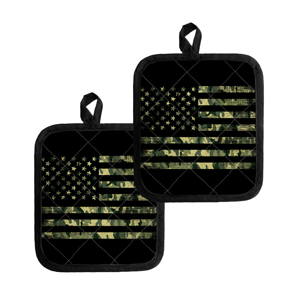 Camouflage American Flag Print Pot Holders