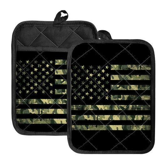 Camouflage American Flag Print Pot Holders With Pocket
