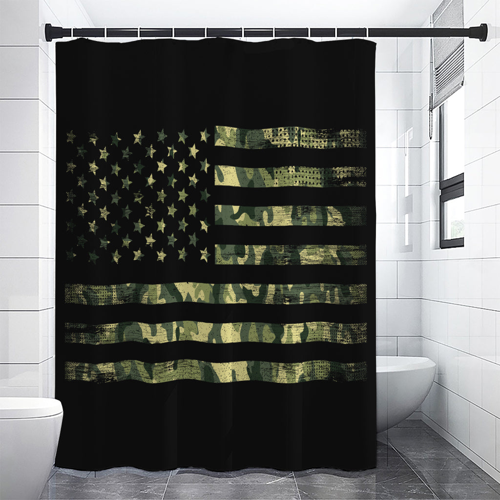 Camouflage American Flag Print Premium Shower Curtain