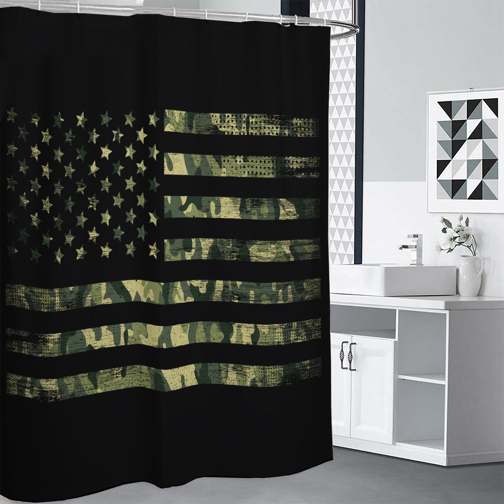 Camouflage American Flag Print Premium Shower Curtain