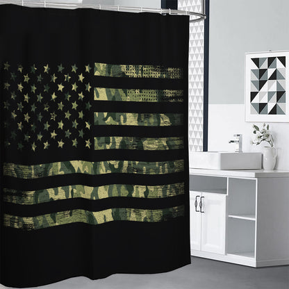 Camouflage American Flag Print Premium Shower Curtain