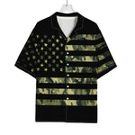 Camouflage American Flag Print Rayon Hawaiian Shirt
