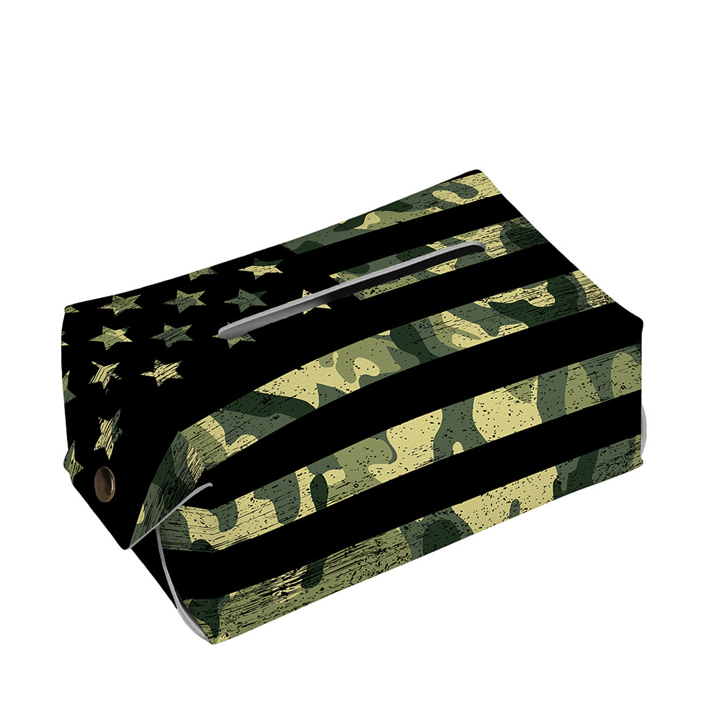 Camouflage American Flag Print Rectangle Tissue Box Cover