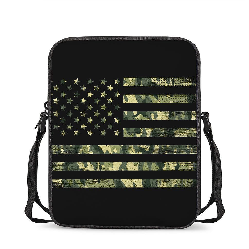 Camouflage American Flag Print Rectangular Crossbody Bag