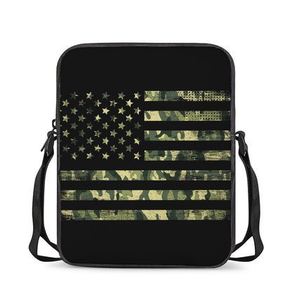 Camouflage American Flag Print Rectangular Crossbody Bag